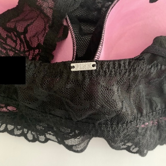 SOLD*Victoria's Secret PINK Large Black Floral Bra - Picture 3 of 4